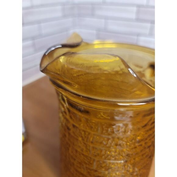 Vintage Anchor Hocking Amber Gold Brick Glass Water Pitcher W/Ice Lip - Picture 6 of 8
